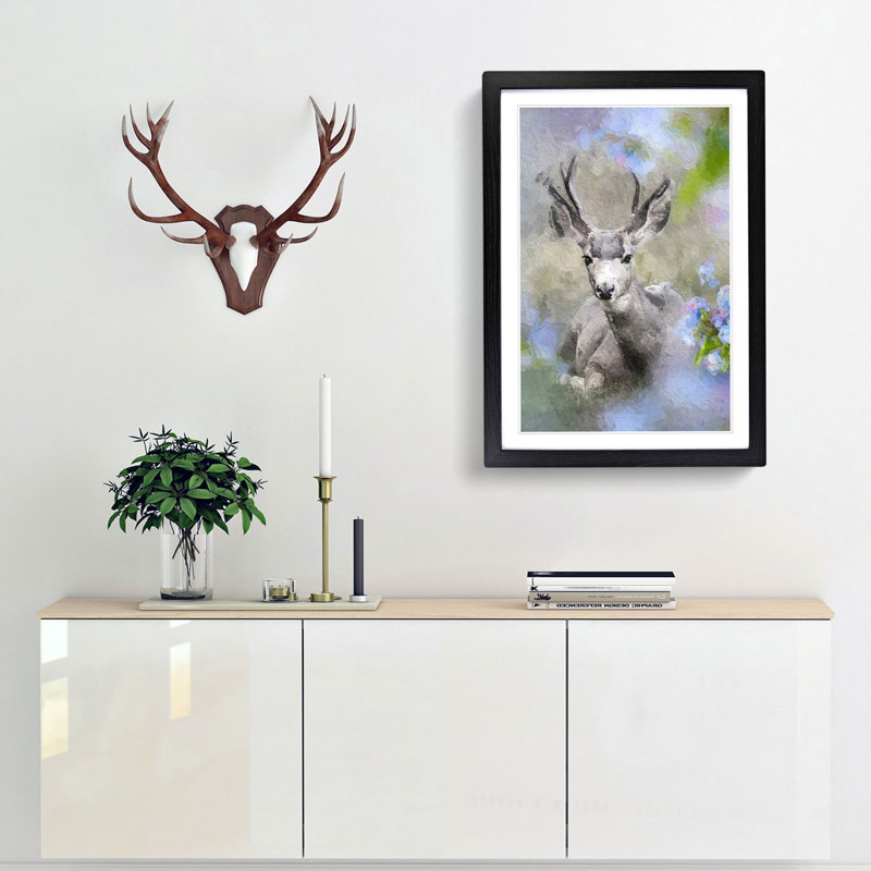 Resting Deer - Framed Print, 36cm H x 27cm W x 2cm D, Black Framed