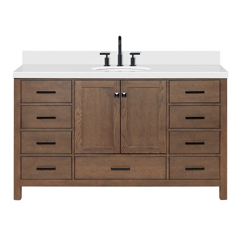 Cambridge 61'' W Single Vanity, Oval, Brown Oak