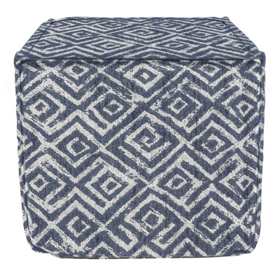 Hampton Square Pouf Ottoman - Geo Blue