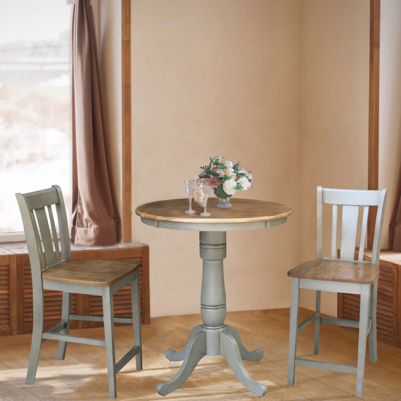 Drilon 3 - Piece Counter Height Solid Wood Dining Set, 35.1" H x 30" L x 30" W, Hickory/Stone