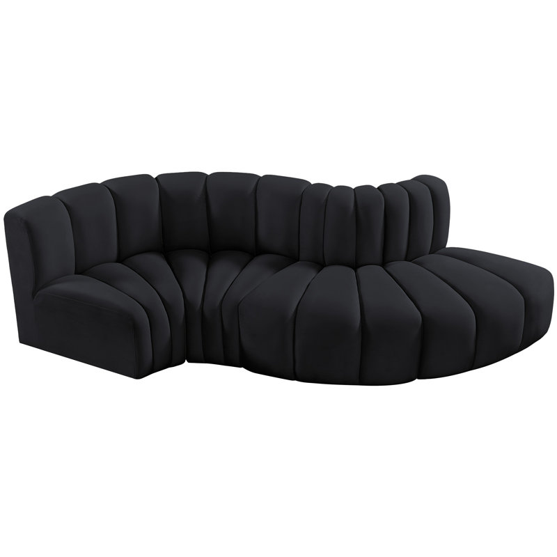 Houssam Upholstered Curved Sectional Reversible, Black Velvet