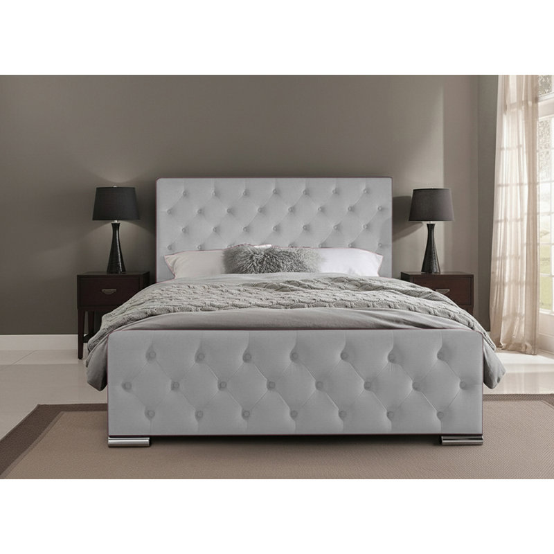 Carlos Upholstered Bed Frame, Small Double (4'), Light Silver