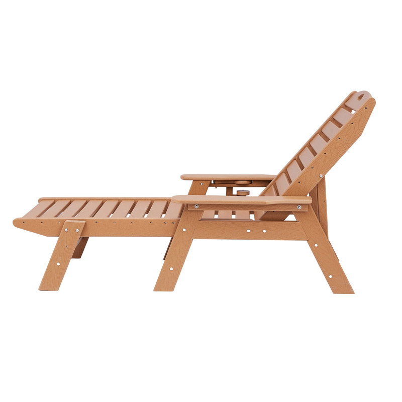 Chaise longue d'extérieur résistante aux intempéries avec dossier réglable et porte-gobelet - Mobilier de patio en PEHD brun