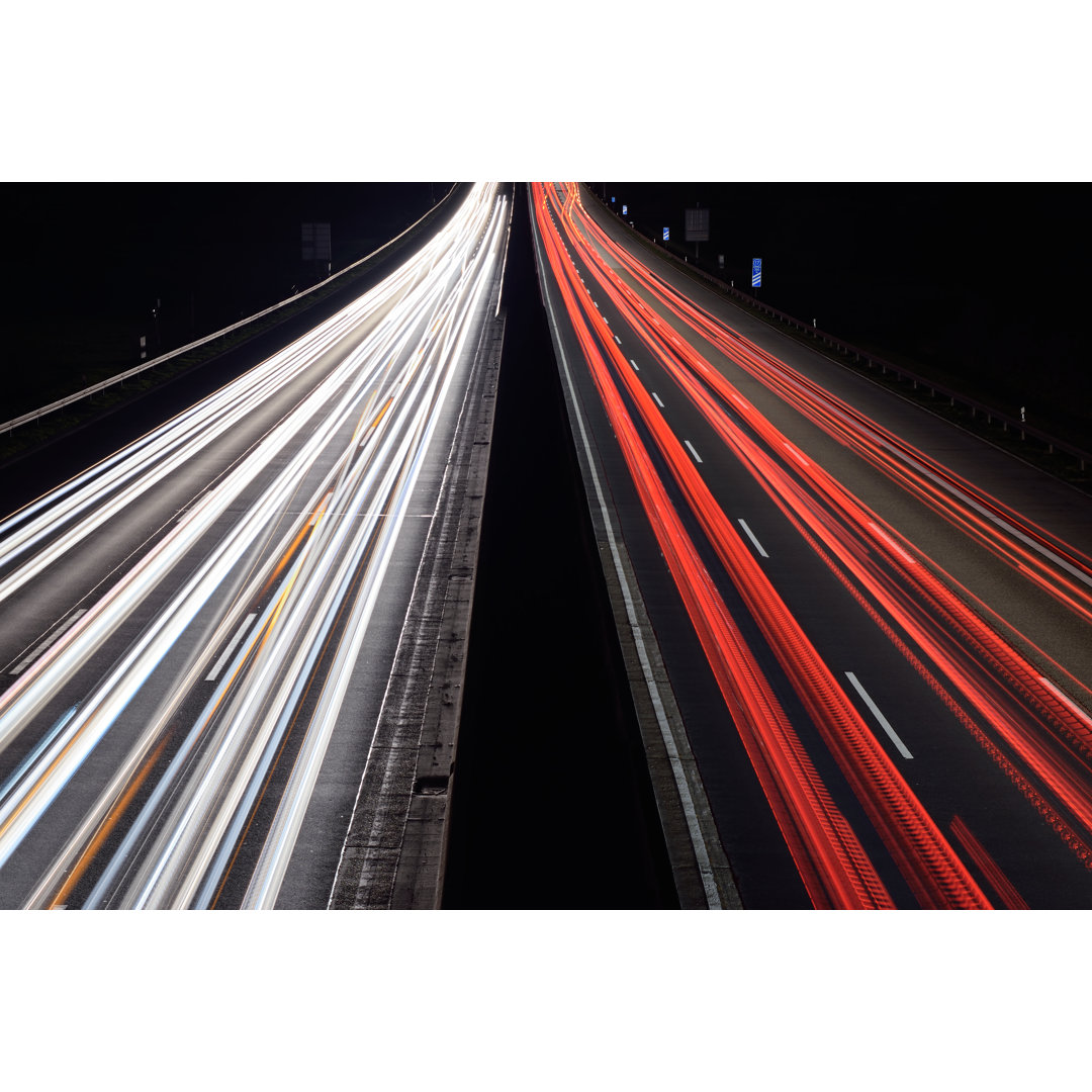 Light Trails von Martin-Lang - Wrapped Canvas Photograph