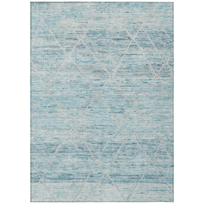 Flamara Teal Washable Indoor-Outdoor Rug - LOOMLAN