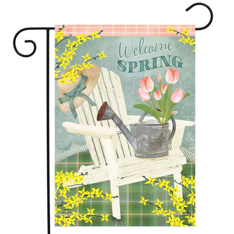 Drapeau de jardin Spring Adirondack, Printemps blanc/vert olive