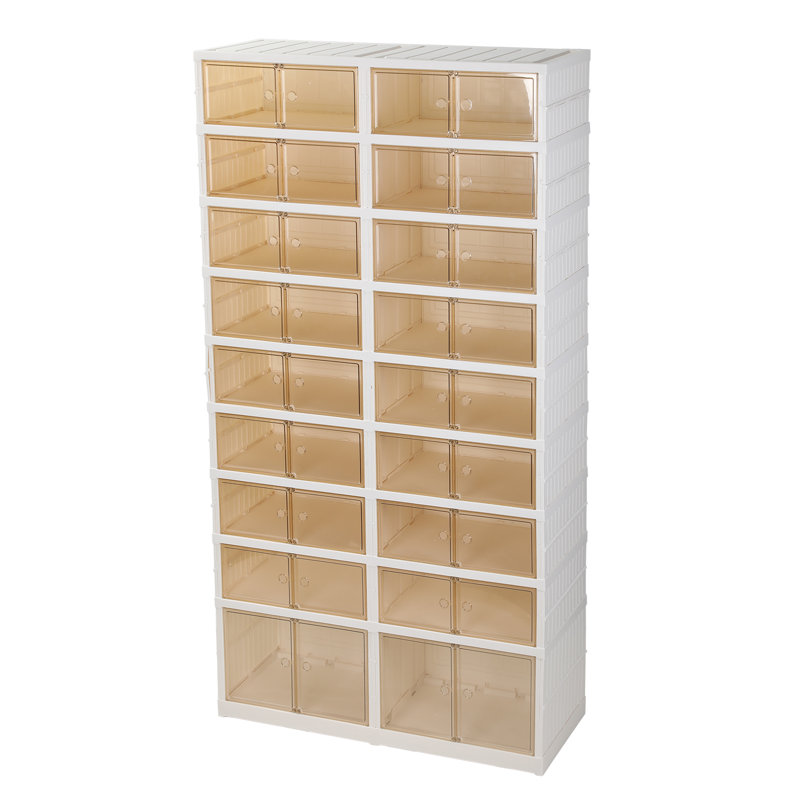 Range-chaussures pliable avec porte-chaussures, grande armoire à chaussures pliante en plastique, range-chaussures facile à assembler pour le vestibule (9 niveaux, 2 groupes, 36 paires)