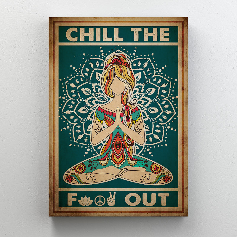 «Girl Doing Yoga Flower Context - Let's Chill», reproduction d'art graphique sur toile tendue 1 pièce