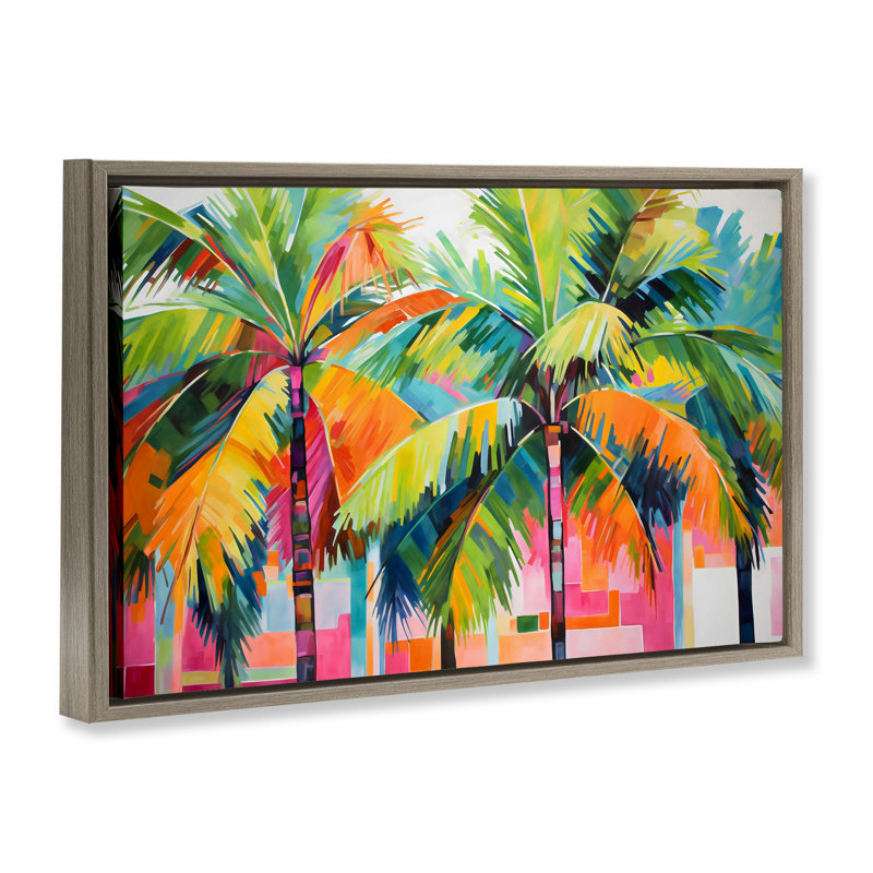 Cadre flottant Bright Mod Palms & Rectangles, design par LSR Design Studio, Cadre flottant orme Montalcino, H 21 po x l 31 po