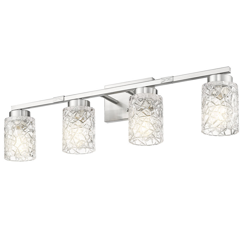 Luminaire de salle de bain à intensité variable, géométrique craquelé, H 9 po x l 31 po x P 6,80 po, 4, Nickel brossé