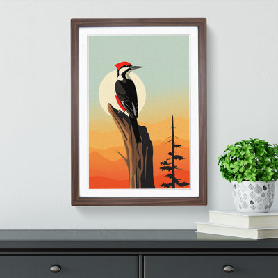 Woodpecker Minimalism - Single Picture Frame Print on Wood