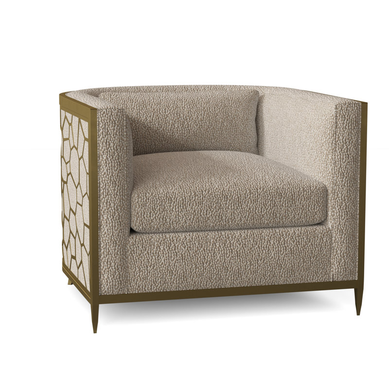 Caracole Upholstery Barrel Chair, Off-white Linen, Gold