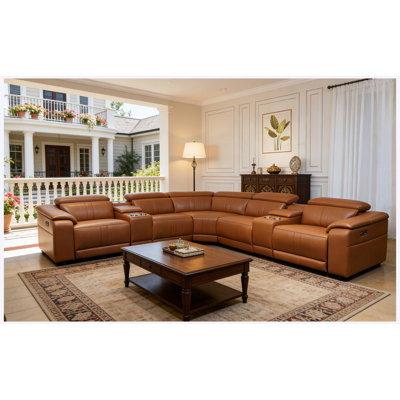 Power Recliner L-Shaped Sectional Sofa with Bluetooth Speakers, Living Room Furniture Set with Wireless Charging, LED Lights, Storage & Cup Holders