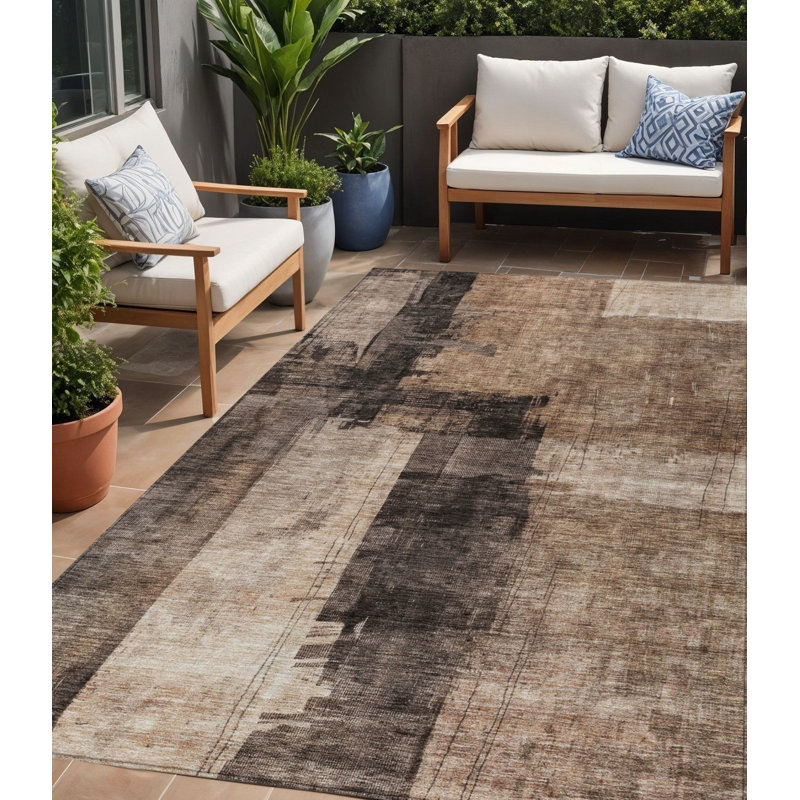 Tapis extérieur lavable abstrait brun et noir 5 pi x 8 pi