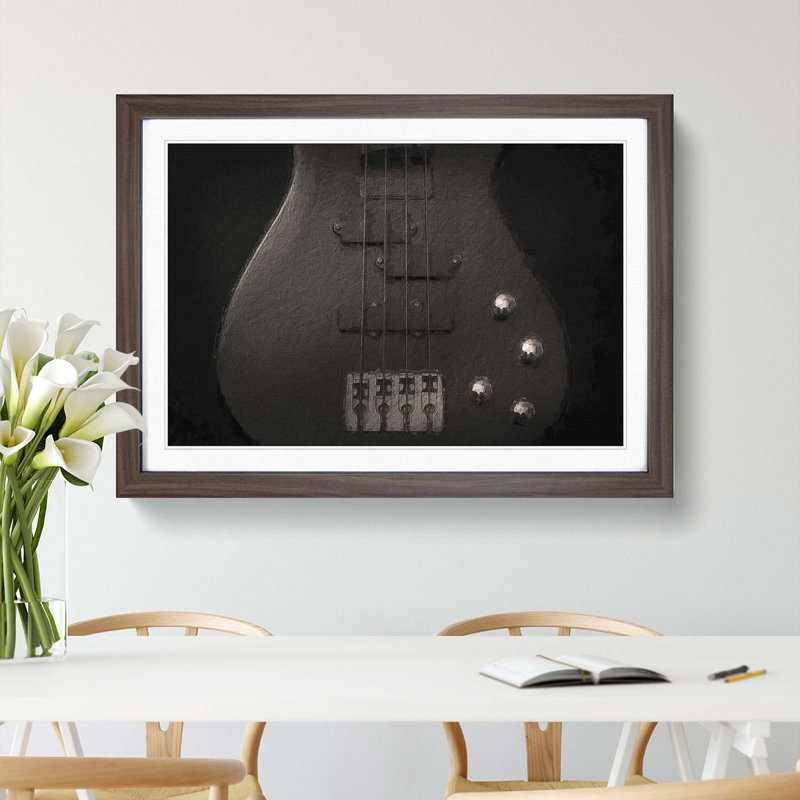 Bottom of a Black Bass Guitar - Picture Frame Painting Print, 27cm H x 36cm W x 2cm D, Walnut Framed