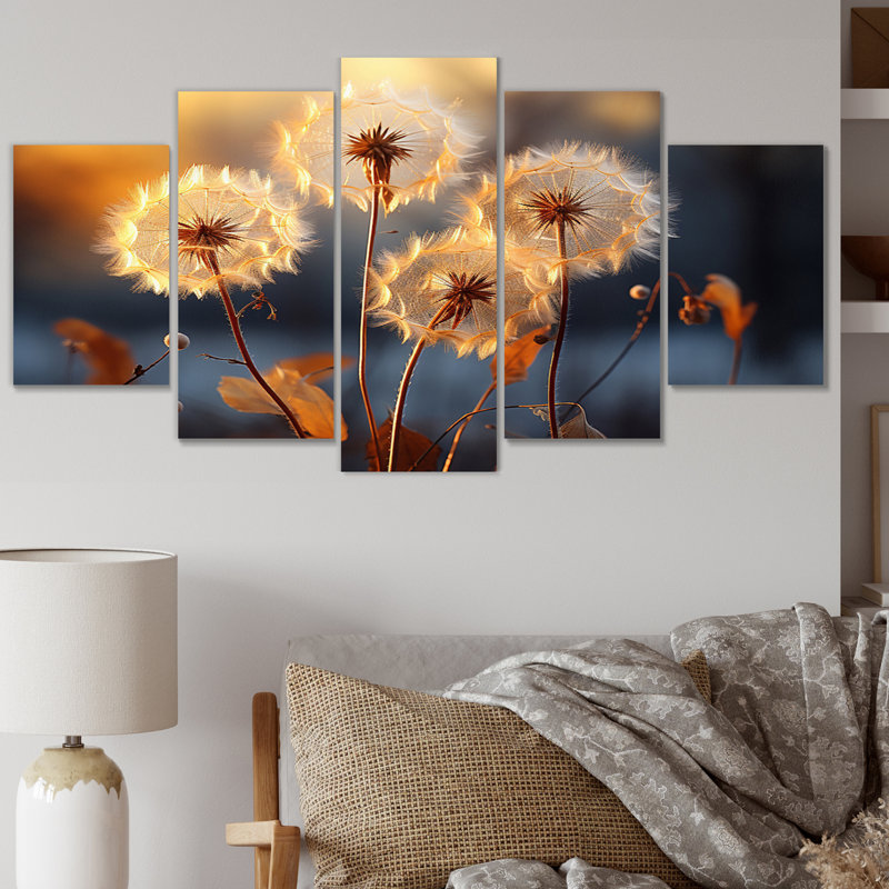 «Dandelion Morning Moments IV», ensemble de reproductions d'art mural floral en métal