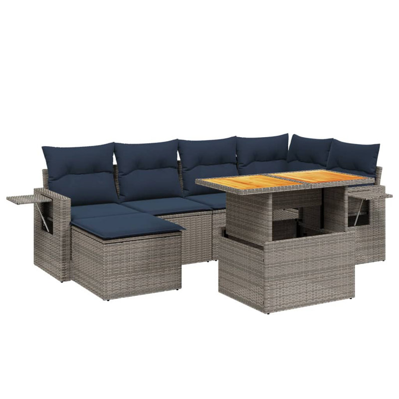  Ensemble de canapé de patio 7 pièces avec coussins en rotin de polyester, Gris, Bleu