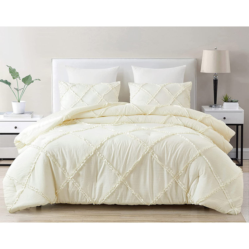 Vivian Soft Washed Microfiber Ruffle Comforter Set, Queen Comforter + 2 StandardShams, Ivory