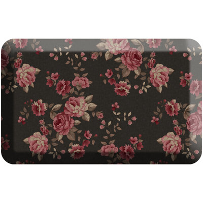Tapis de cuisine anti-fatigue Rose de jardin anglais en noir