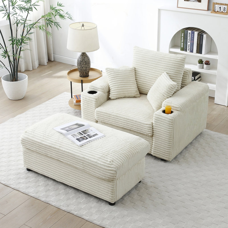 Canapé d'appoint surdimensionné avec repose-pieds, Crème, crème