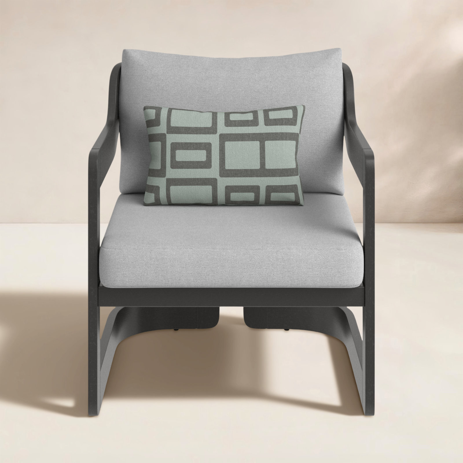 Dutton Acacia Outdoor Lounge Chair, Gray Cushion/Gray Frame, Olefin