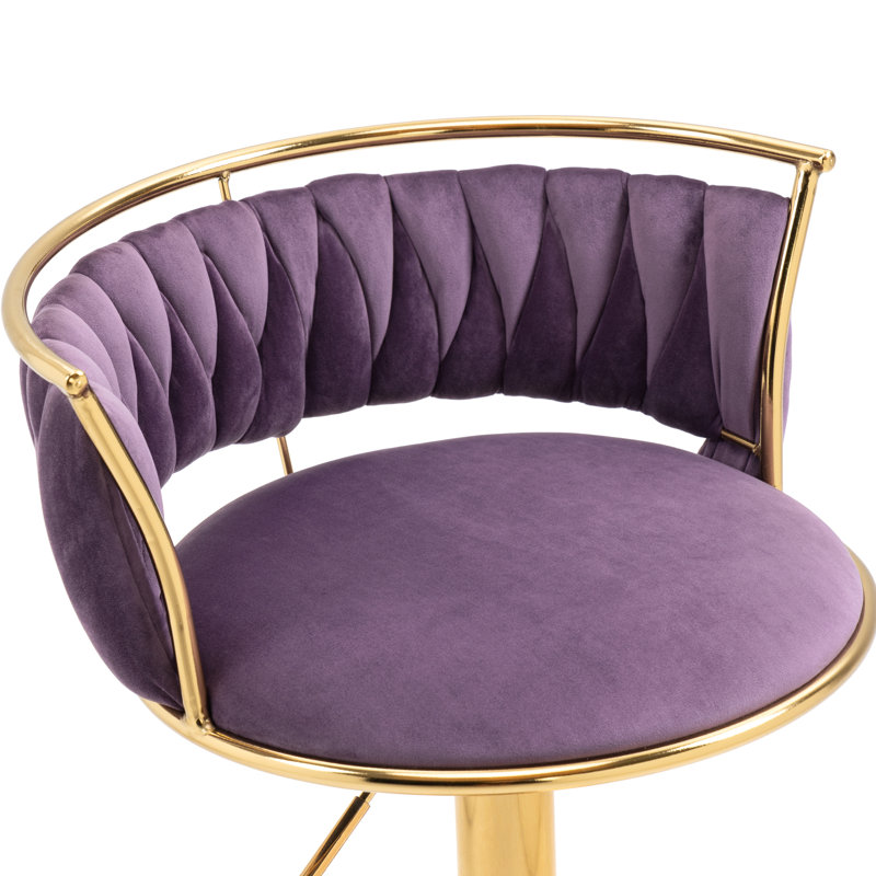 Christal Swivel Upholstered Adjustable Height Counter Stool, Purple, Gold