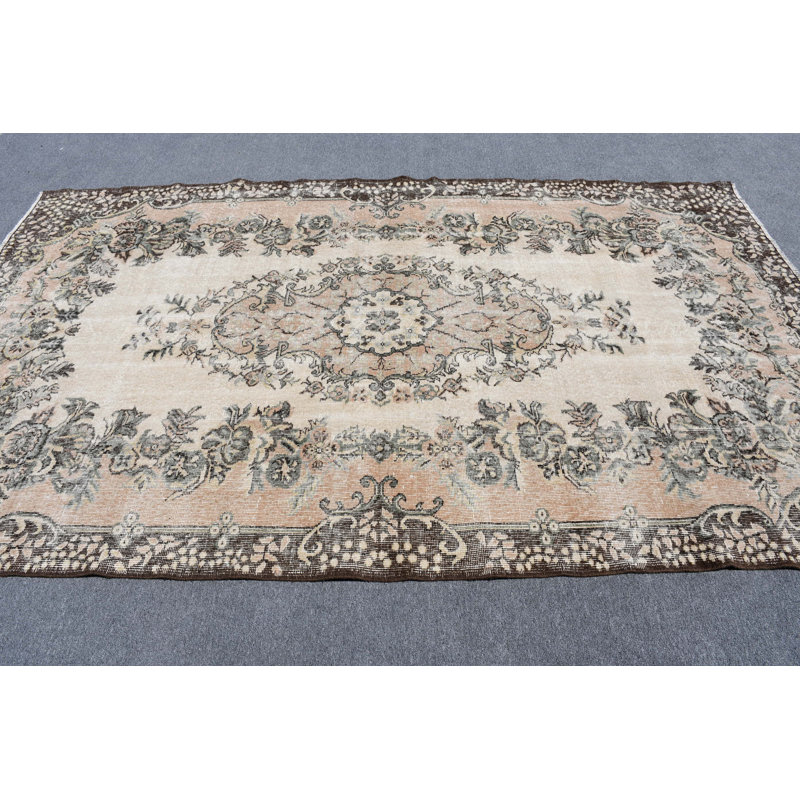 Grand tapis turc beige Oushak idéal pour rafraîchir votre salon ou votre salle à manger avec des vibrations rétro fraîches