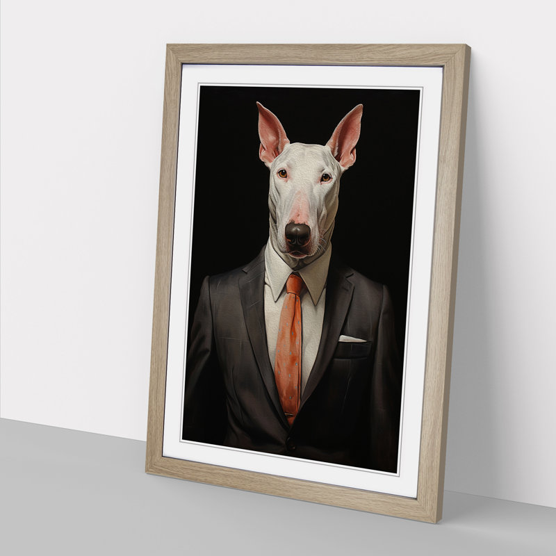 XYZ-FRM-V1223-653 English Bull Terrier In A Suit Painting No.2 - Single Picture Frame Print on Wood, 46cm H x 34cm W x 2cm D