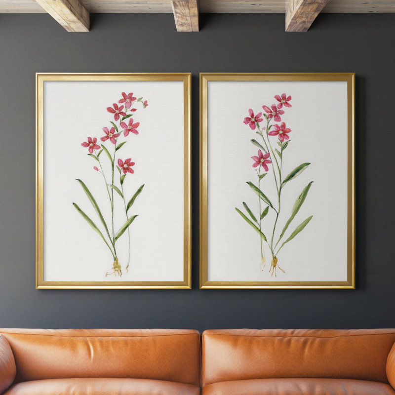 Delicate Pink I - ensemble de 2 reproductions d'art sur toile encadrées, Or, H 26,5 po x l 73 po x P 1,5 po