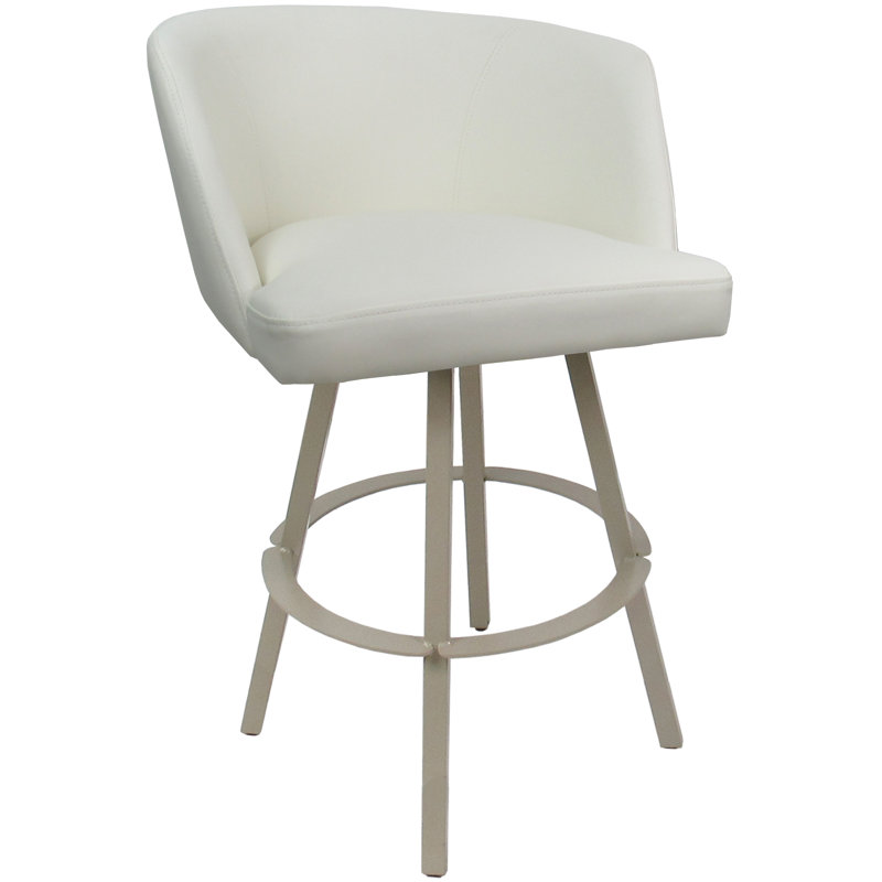 Karimah Swivel Extra Tall Metal Bar Stool 34" Seat On Warren Base, Beige Polyester Blend, White