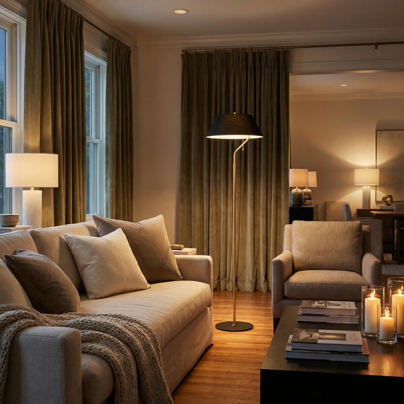 Lampe sur pied tambour conique 1 lumière Springfield - Laiton vieilli, noir mat - Abat-jour noir
