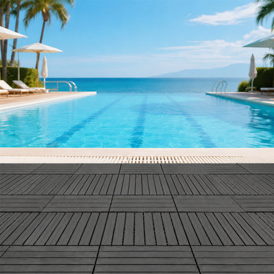 Paquet de 24 carreaux de terrasse bricolage gris foncé à emboîtement intérieur / extérieur