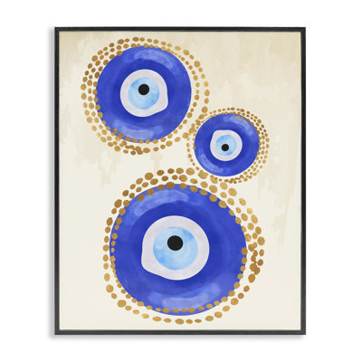 " Round Blue Evil Eye Pattern Lustrous Dotted Detail " Acrylic Painting