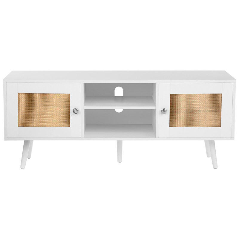 Meuble télé en rotin blanc de 47 pouces, meuble télé monobloc avec tablettes ajustables, Blanc