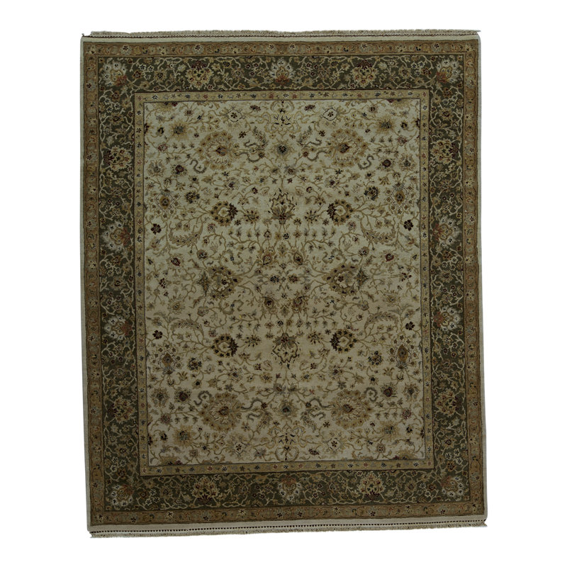 Tapis ivoire et vert noué à la main de haute qualité