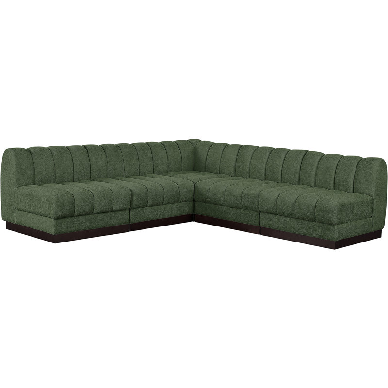 Canapé modulaire rembourré 5 pièces Quinn, Tissu chenille vert