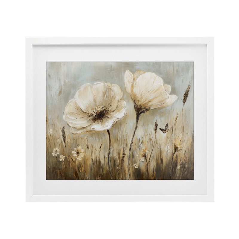 «White Wildflowers», prairie brune encadrée sous verre, conception de Petal Prints Design, H 13 po x l 16 po