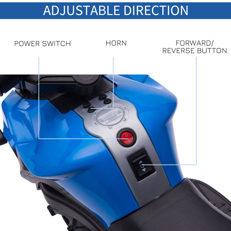 Blue 6-Volt Kids Electric Ride-On Motorcycle with Training Wheels