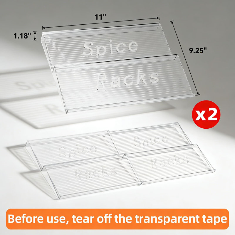 Tiroir à épices extensible, support à épices en acrylique à 2 niveaux pour le rangement, réglable de 11 à 22 pouces, tiroir à épices transparent pour pots (paquet de 2)