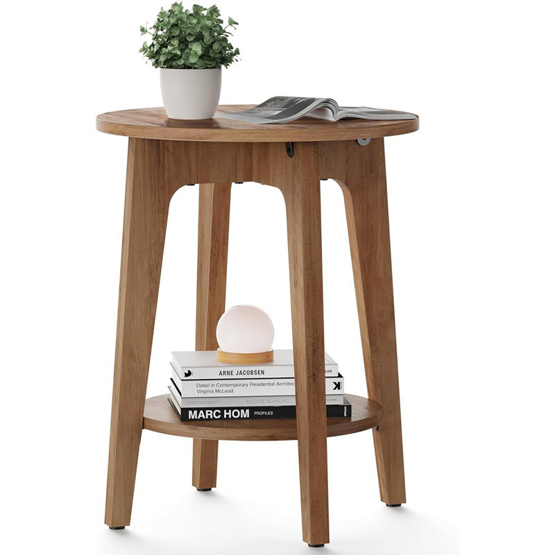 Table d'appoint, petite table de bout ronde avec tablette inférieure, table de chevet pour petits espaces, salon, chambre à coucher, noyer rustique ULET283T41