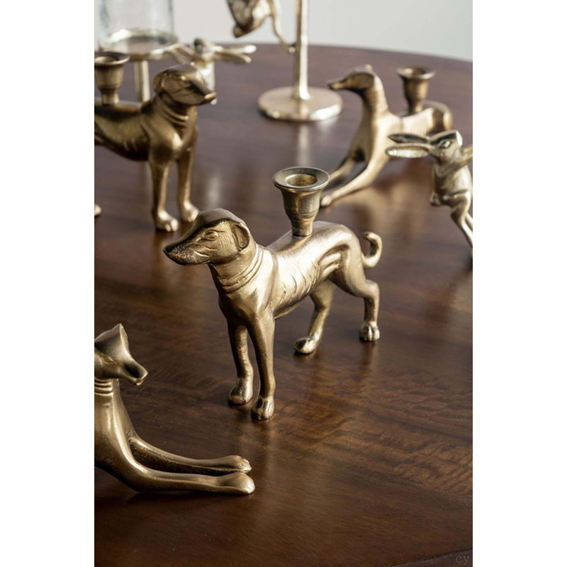 Decorative Gold Metal Greyhound Taper Holder