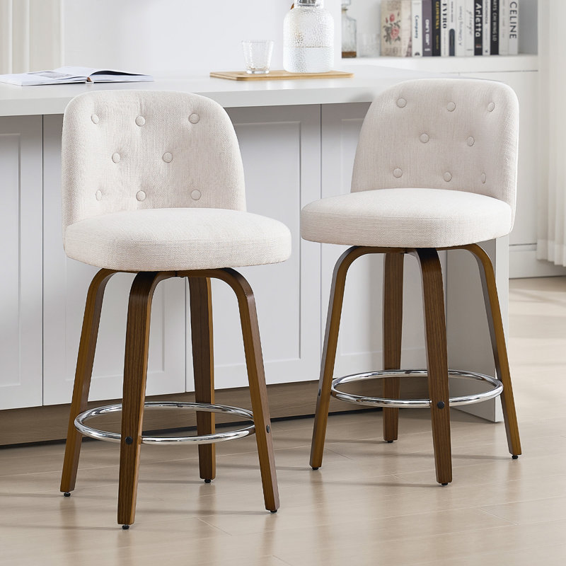 Swivel Upholstered Stool, White, 2, Counter Stool (26" Seat Height)