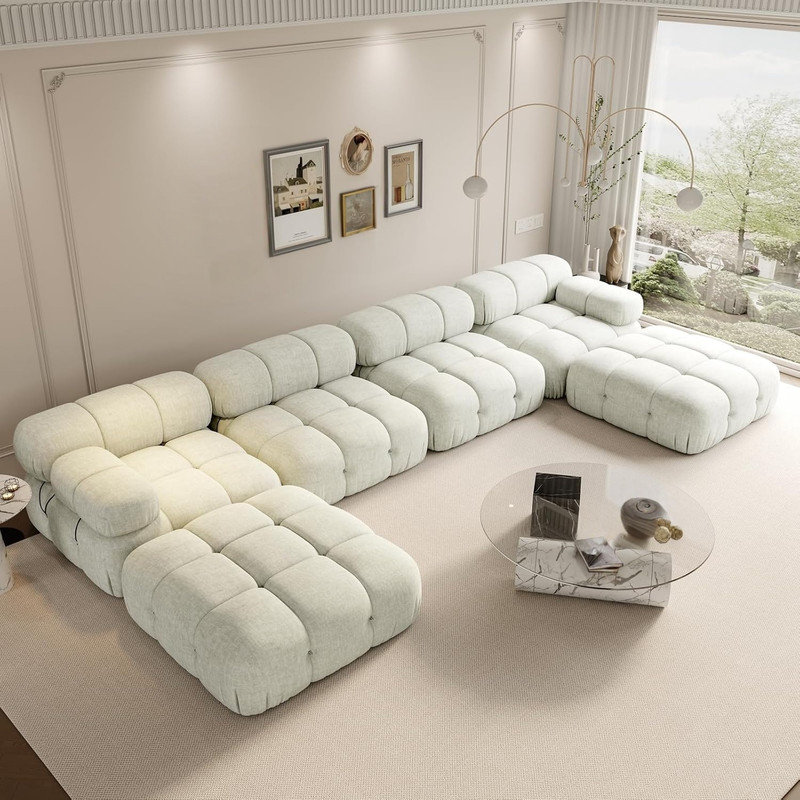 Canapé modulaire modulaire Boucle | 6 places en U | Canapé confortable avec repose-pieds Cloud, Tissu beige