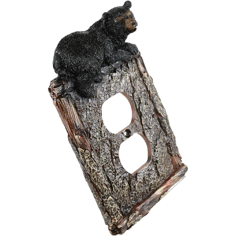 Ebros  Set Of 2 Novelty Woodland Rustic Forest Black Bear By Rustic Tree Bark Electrical Wall Li