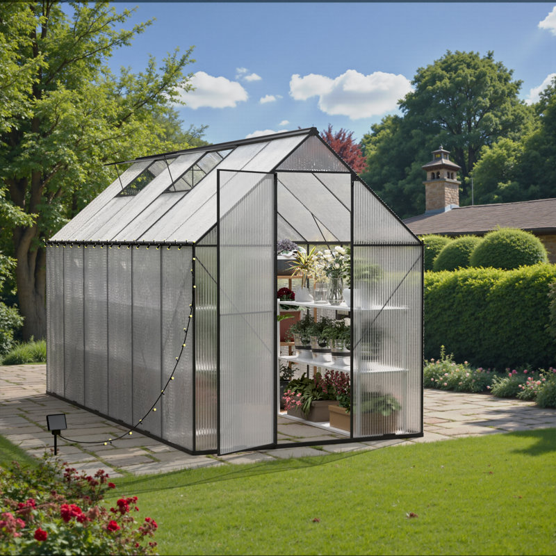 Serre en polycarbonate 6 po x 12 pi avec toit ventilé, H 83,86 po x l 140,16 po x P 70,87 po