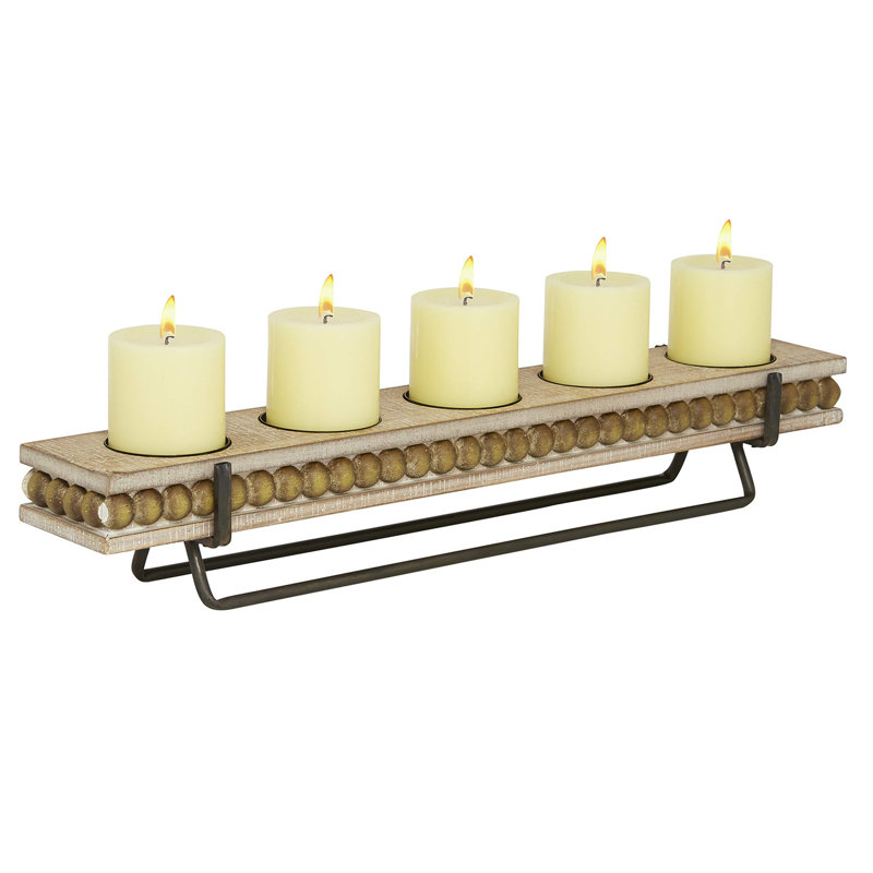 Wooden Pillar 5 Plate Decorative Brown Candelabra