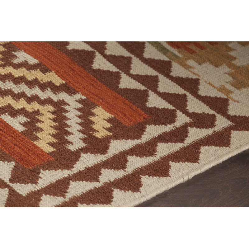 Dupoint Authentic Hand-Woven Handmade Beige, Orange & Cream Southwestern Southwestern Low Pile Area Rug