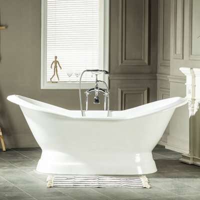 Kingston Brass Aqua Eden 72-Inch Cast Iron Oval Double Slipper Pedestal Tub (No Faucet Drillings)