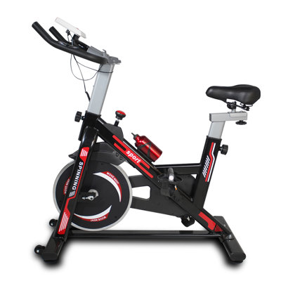 Vélo d'intérieur d'intérieur avec vélo et coussin de siège confortable noir + rouge