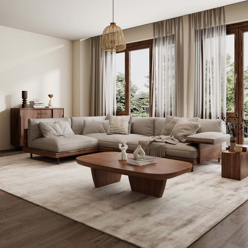 51" Mid century Modern Rectangular Coffee Table, Solid Wood Coffee Table for Livingroom, Brown